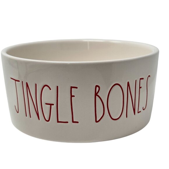 Rae Dunn Jingle Bones Red Letter Dog Bowl 6in Holiday Pet Dish Christmas Ceramic - Picture 1 of 13